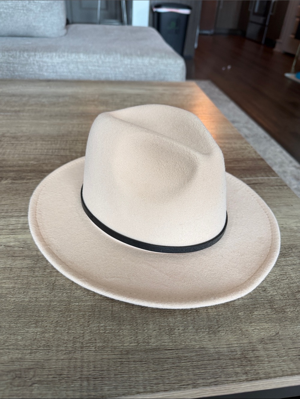 Women’s Cream Felt Fedora Hat with Black Band